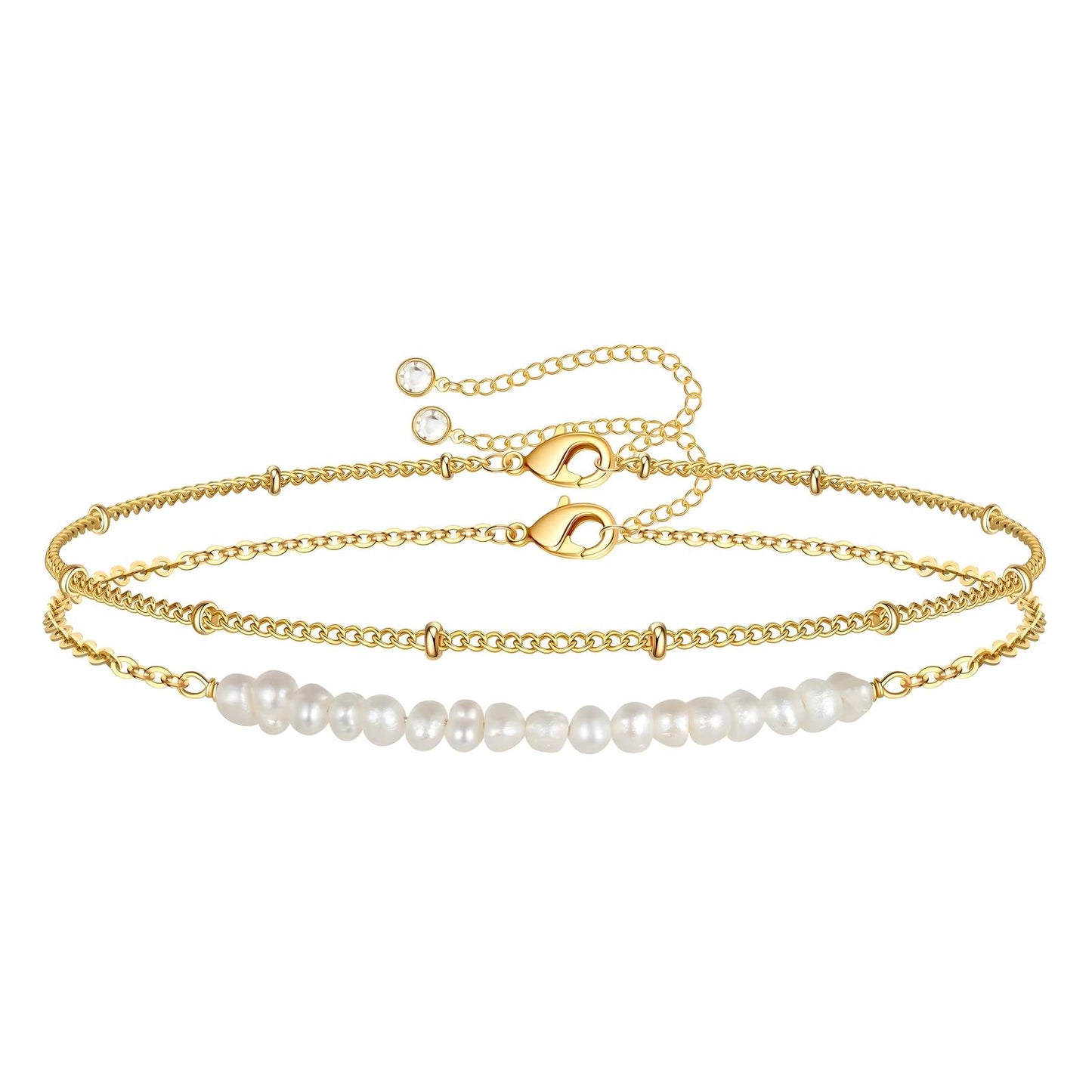 Faye 18K AAA gold plated two bracelets pearl and bead chain bracelets