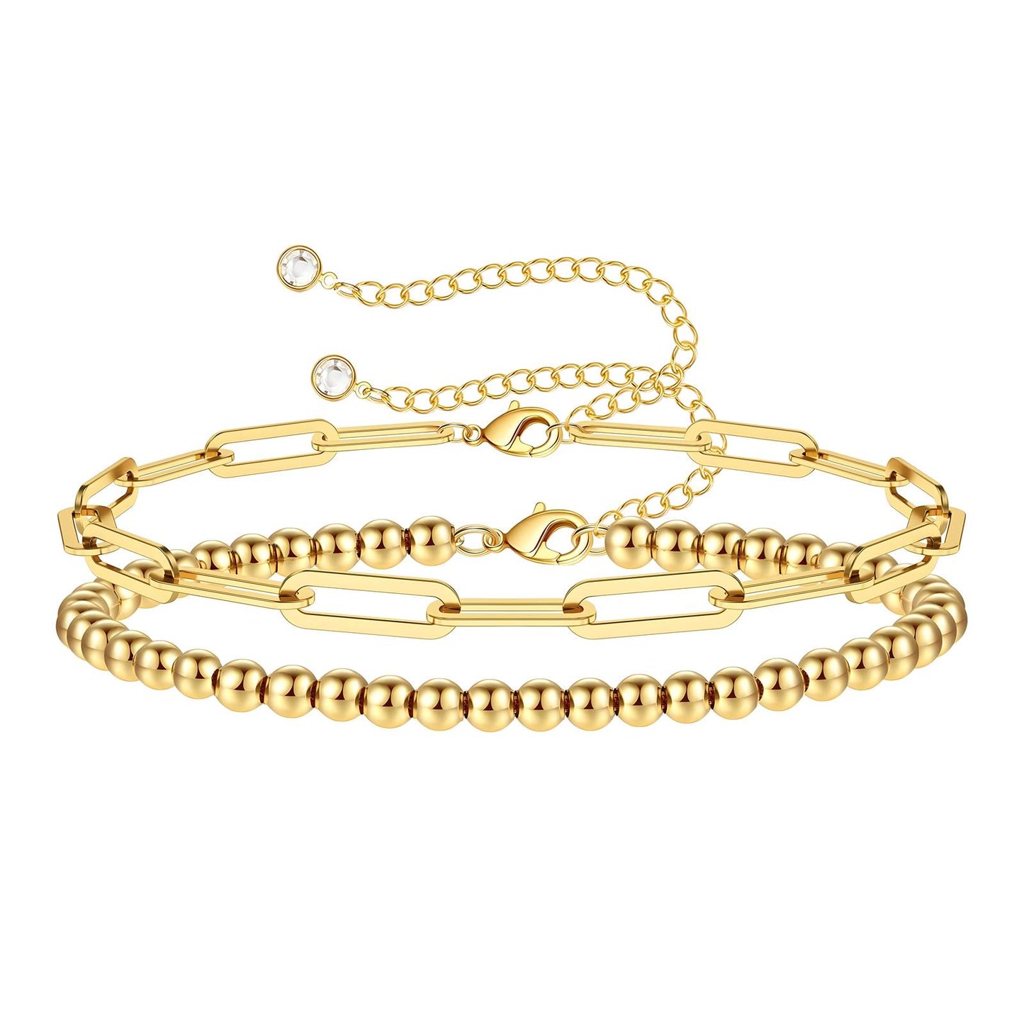 Lena 18K AAA gold plated two bracelets with beads and link chain