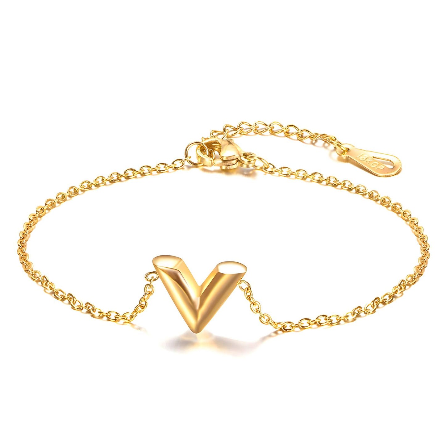 Nova V letter shaped charm bracelet in stainless steel silver