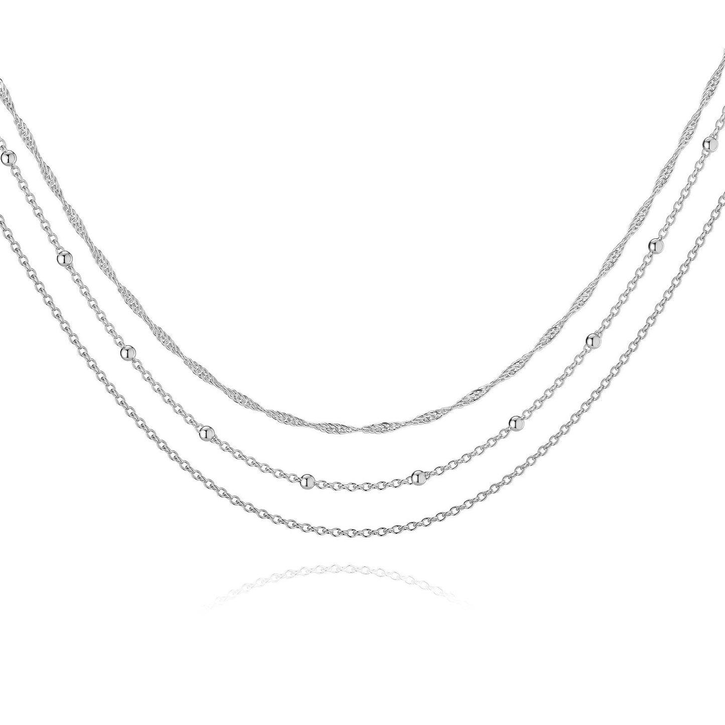 Uma silver three tier necklace with three different style necklaces