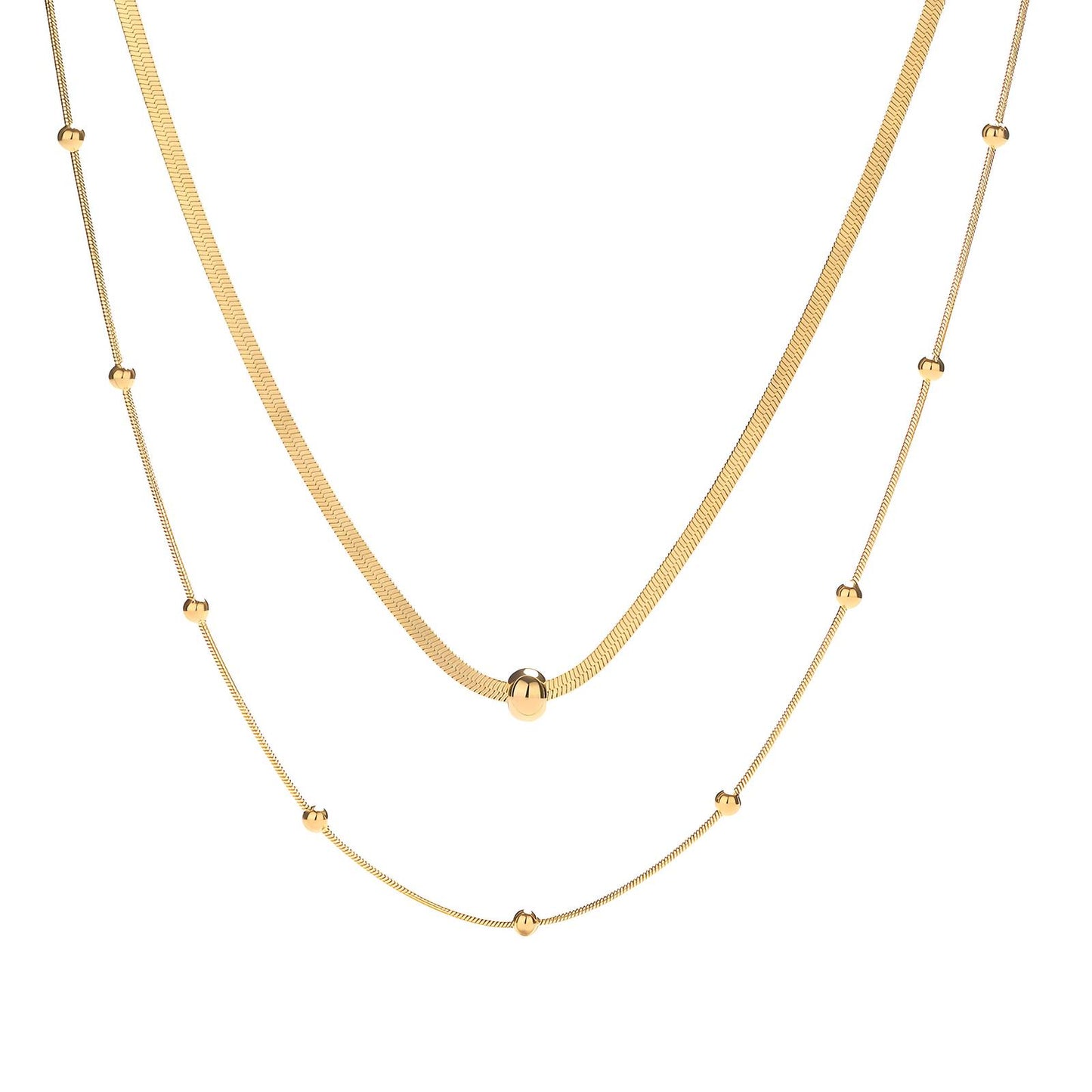 Elodie two tier 18K gold plated necklace with added ball beads