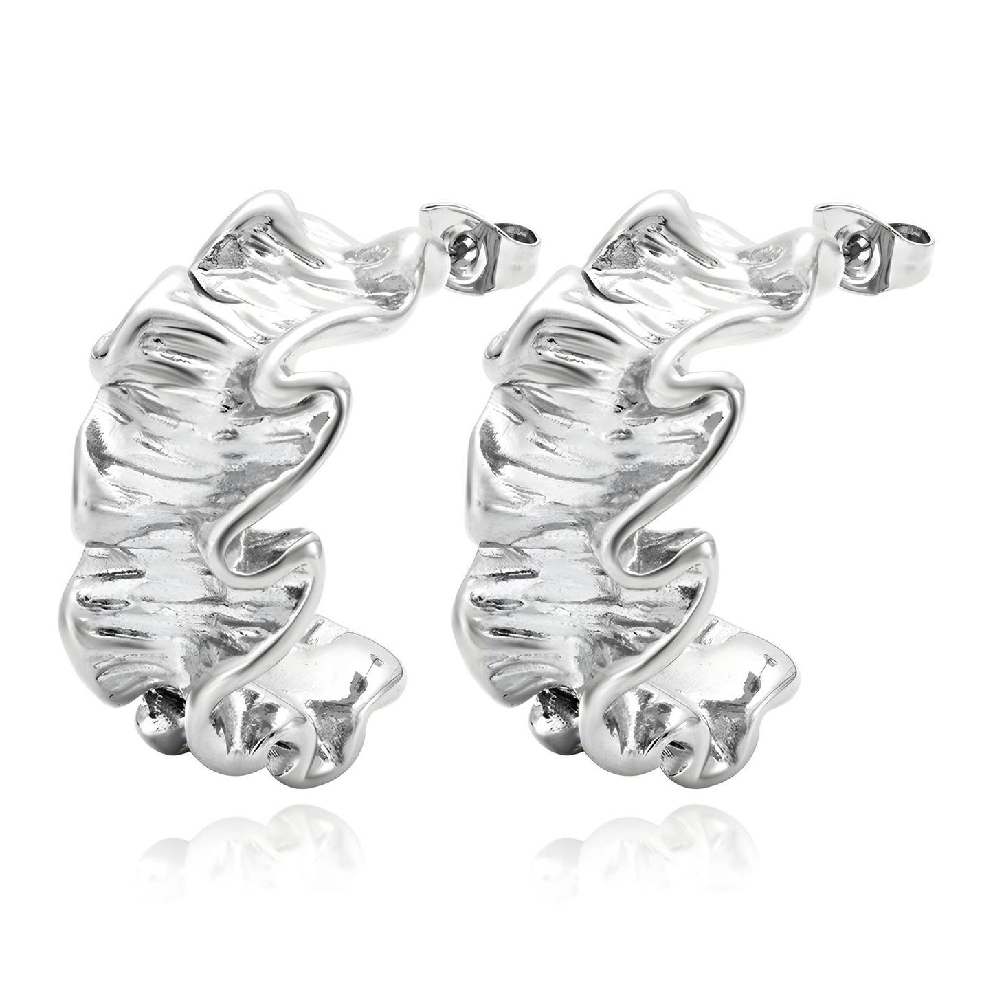 Willow silver abstract ruffle stainless steel silver sophisticated earring