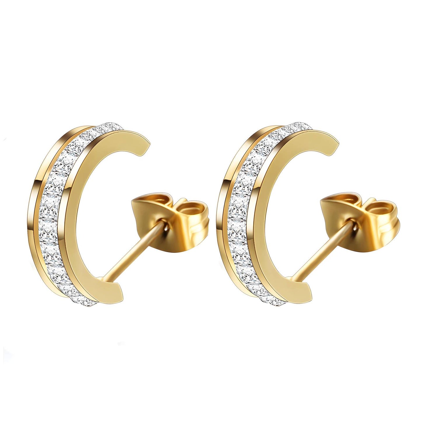 Lulu 18k gold plated half hoop with zircon gems