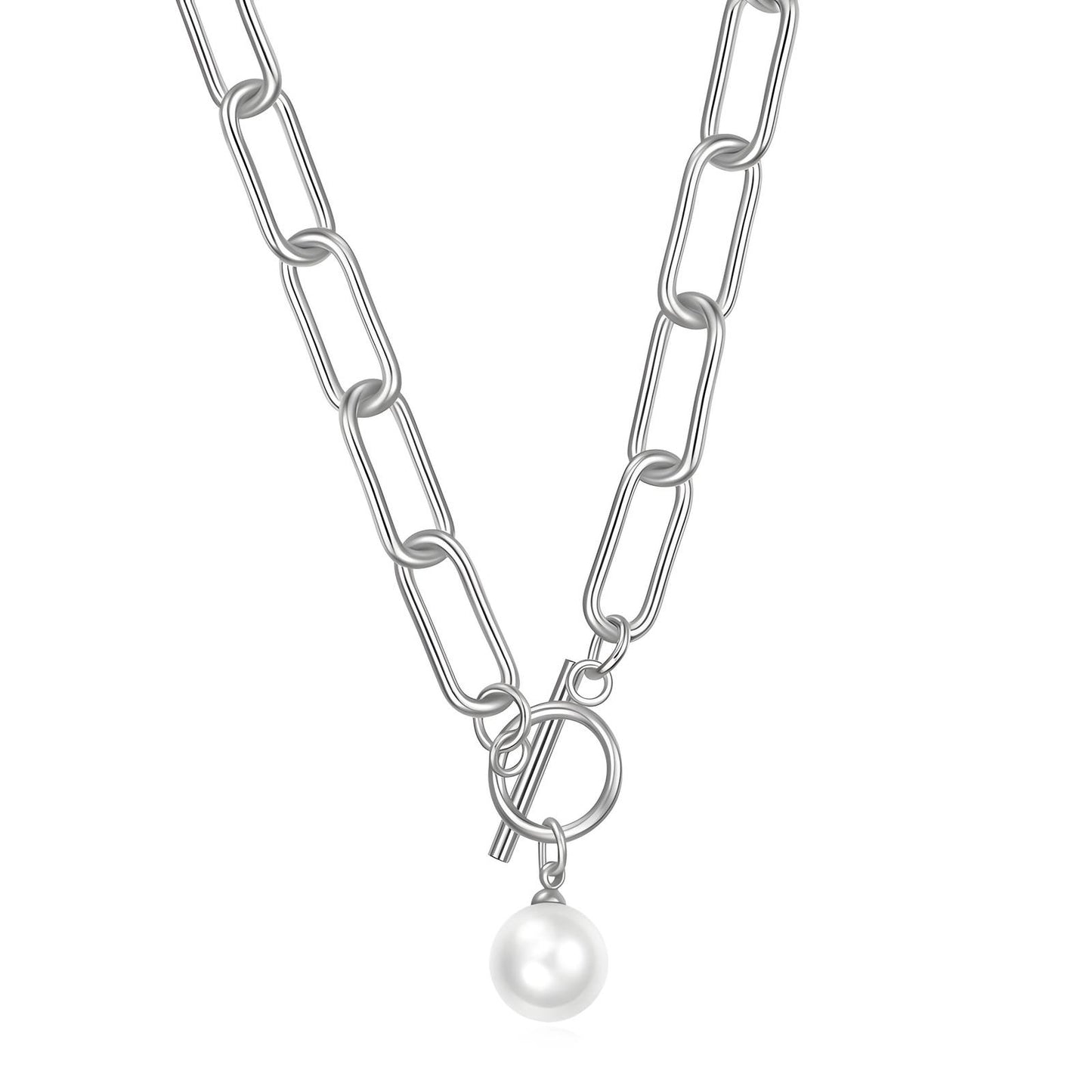 Freya silver chain with pearl charm necklace