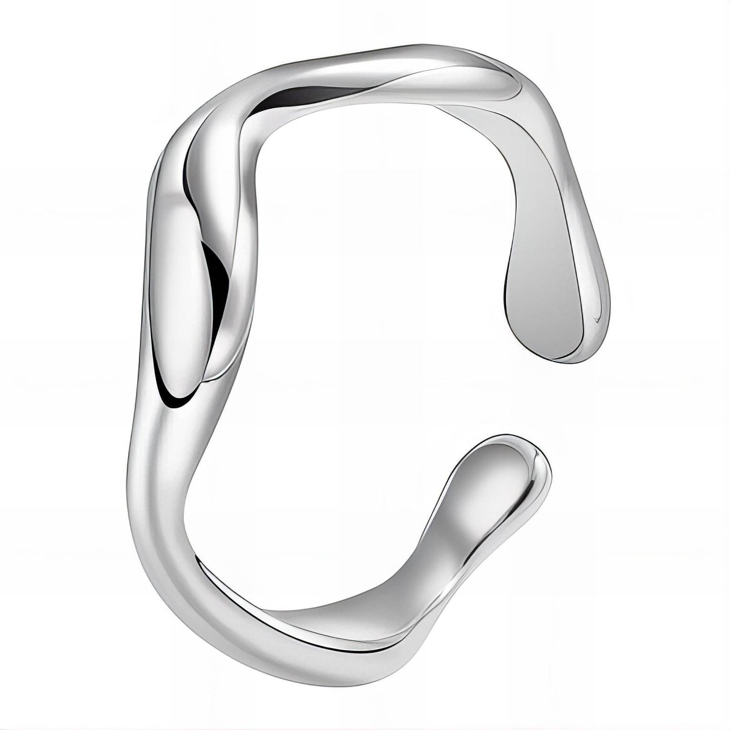 Ellery silver wave design adjustable ring in stainless steel silver