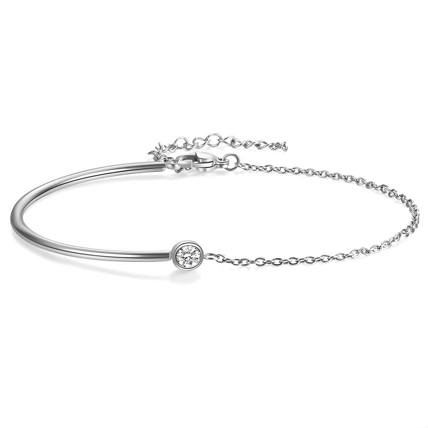 Everly Silver half chain half solid bracelet with zircon gem