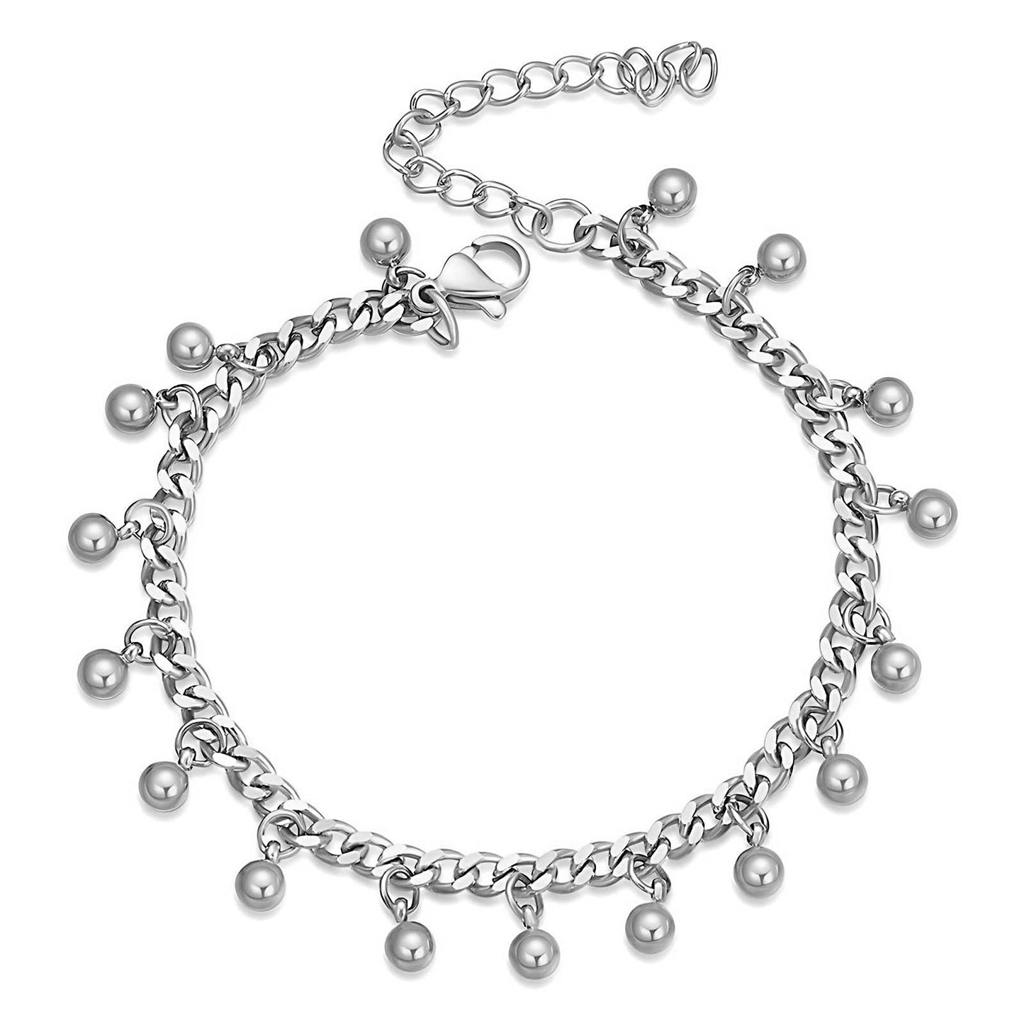 Delilah stainless silver curb chain with ball charms