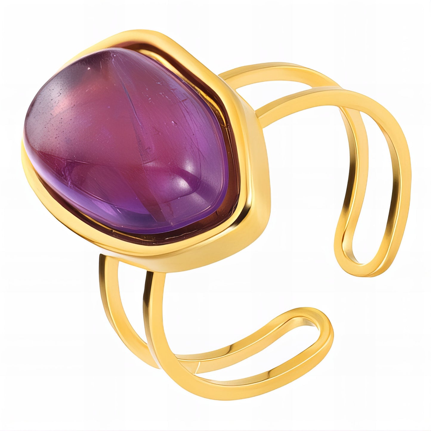 Charlie is a 18k AAA gold plated adjustable ring with a main purple crystal