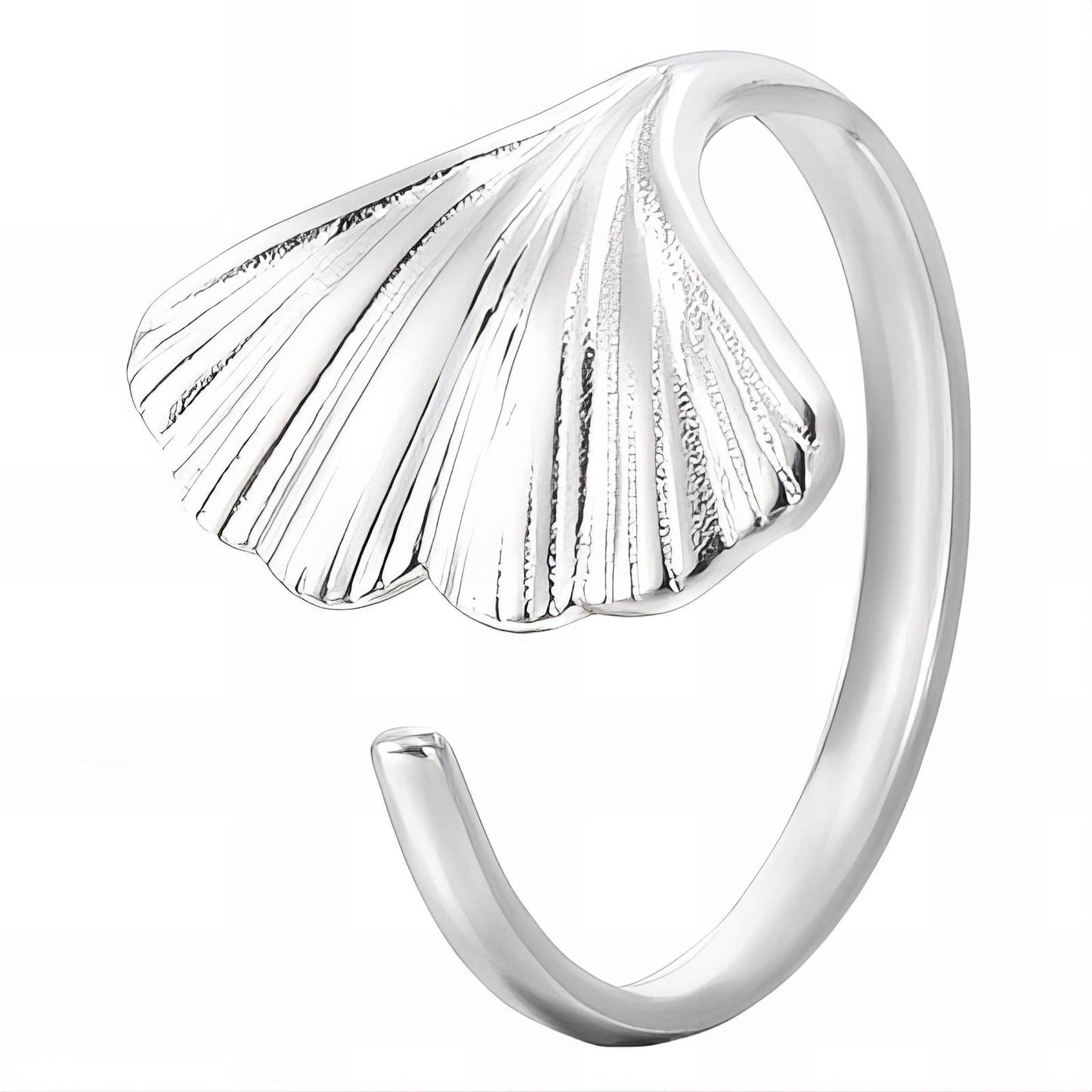 Cora is a stainless steel adjustable ring with a Gingko leaf design