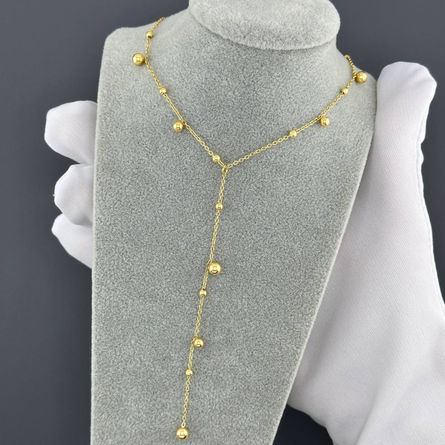 Delphine is a 18k AAA gold plated chain with small beads on