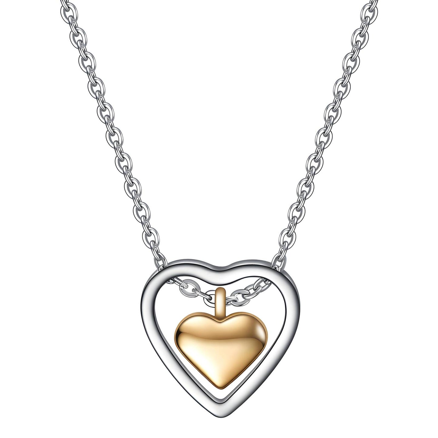 Giselle dual-metal stainless steel silver necklace with a small 18k AAA gold plated heart