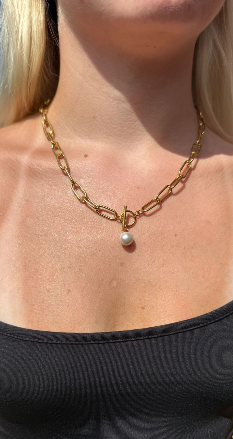 Freya 18K AAA gold plated chain with pearl charm necklace