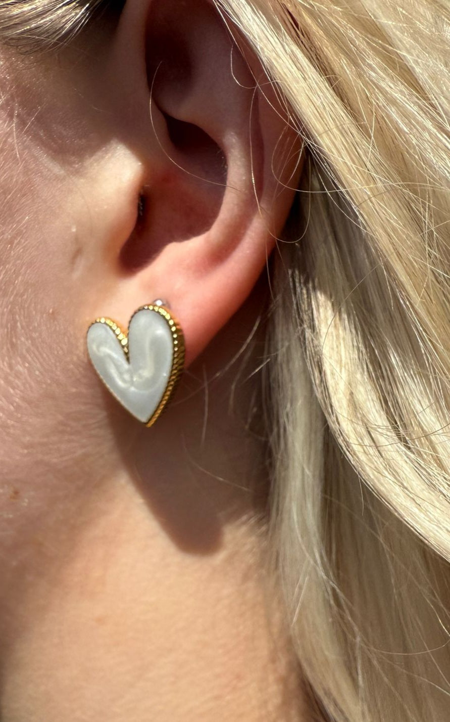 Ophelia 18k AAA gold plated heart shaped white stud earrings
