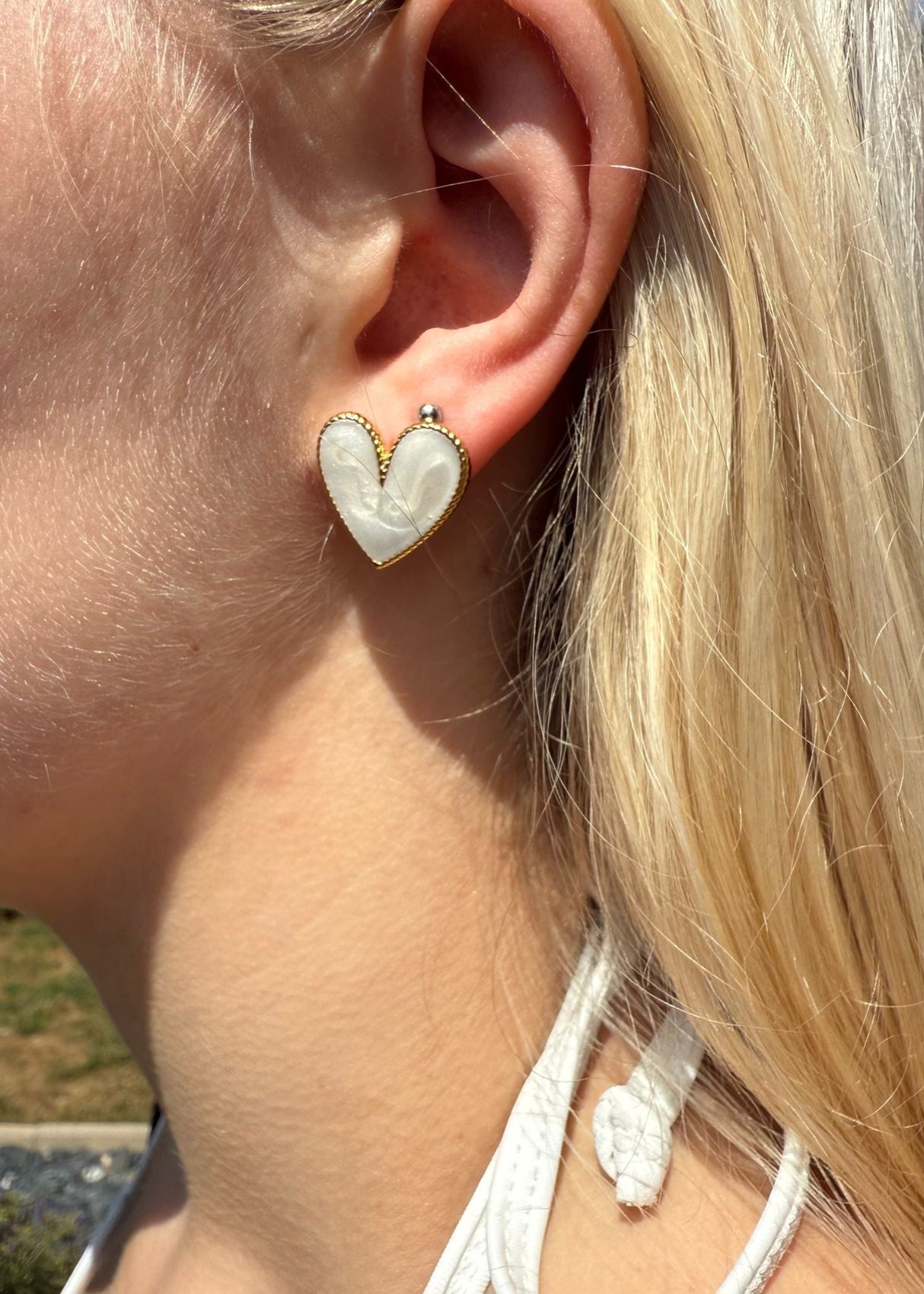 Ophelia 18k AAA gold plated heart shaped white stud earrings