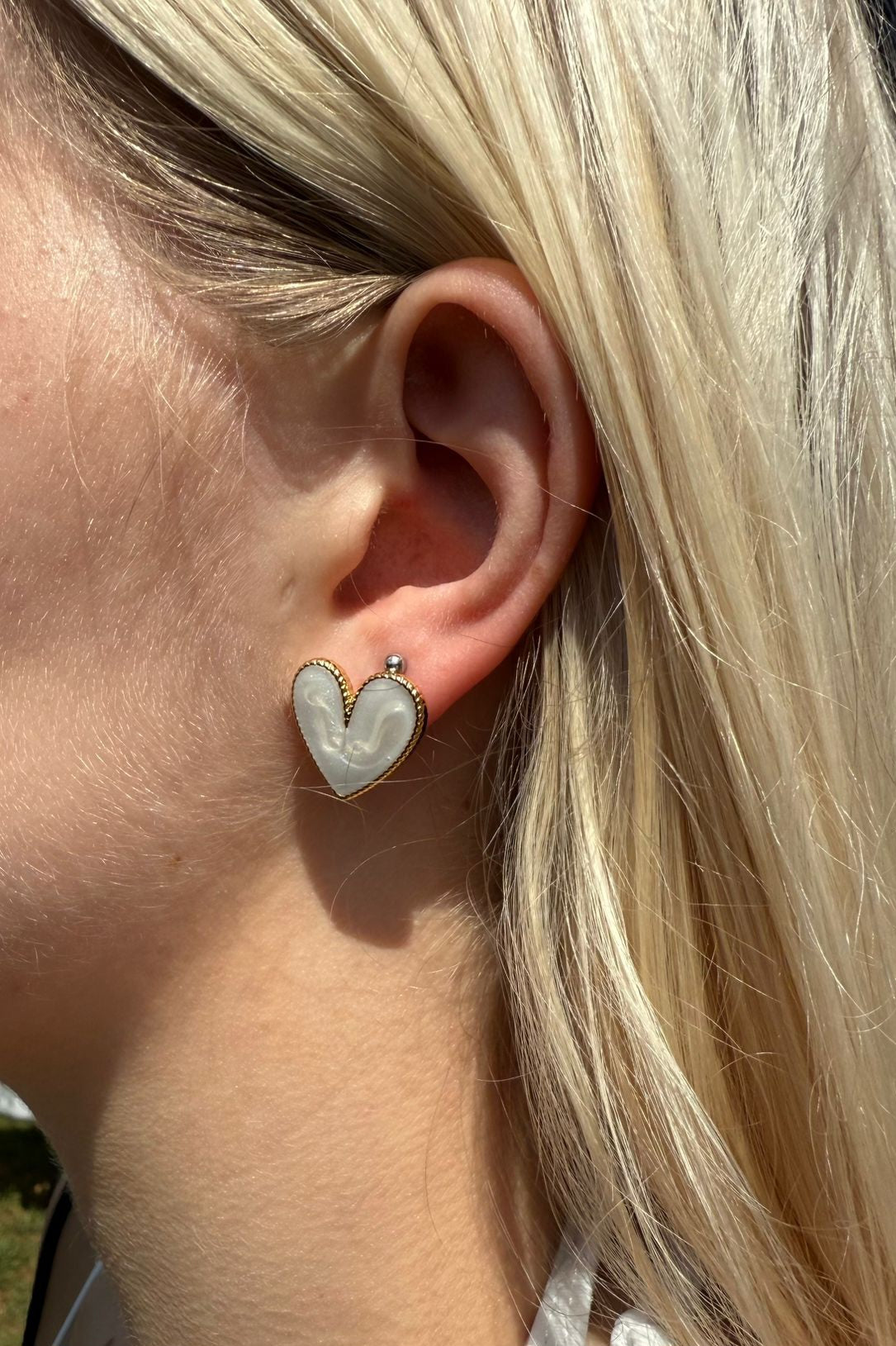 Ophelia 18k AAA gold plated heart shaped white stud earrings