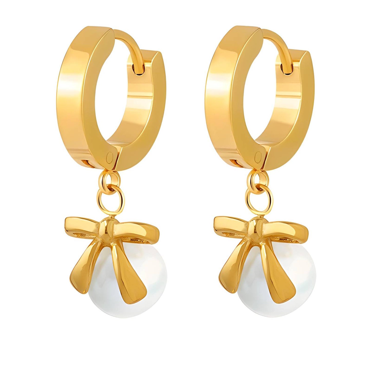 Lilith 18k AAA gold plated drop style pearl gem with a bow detail