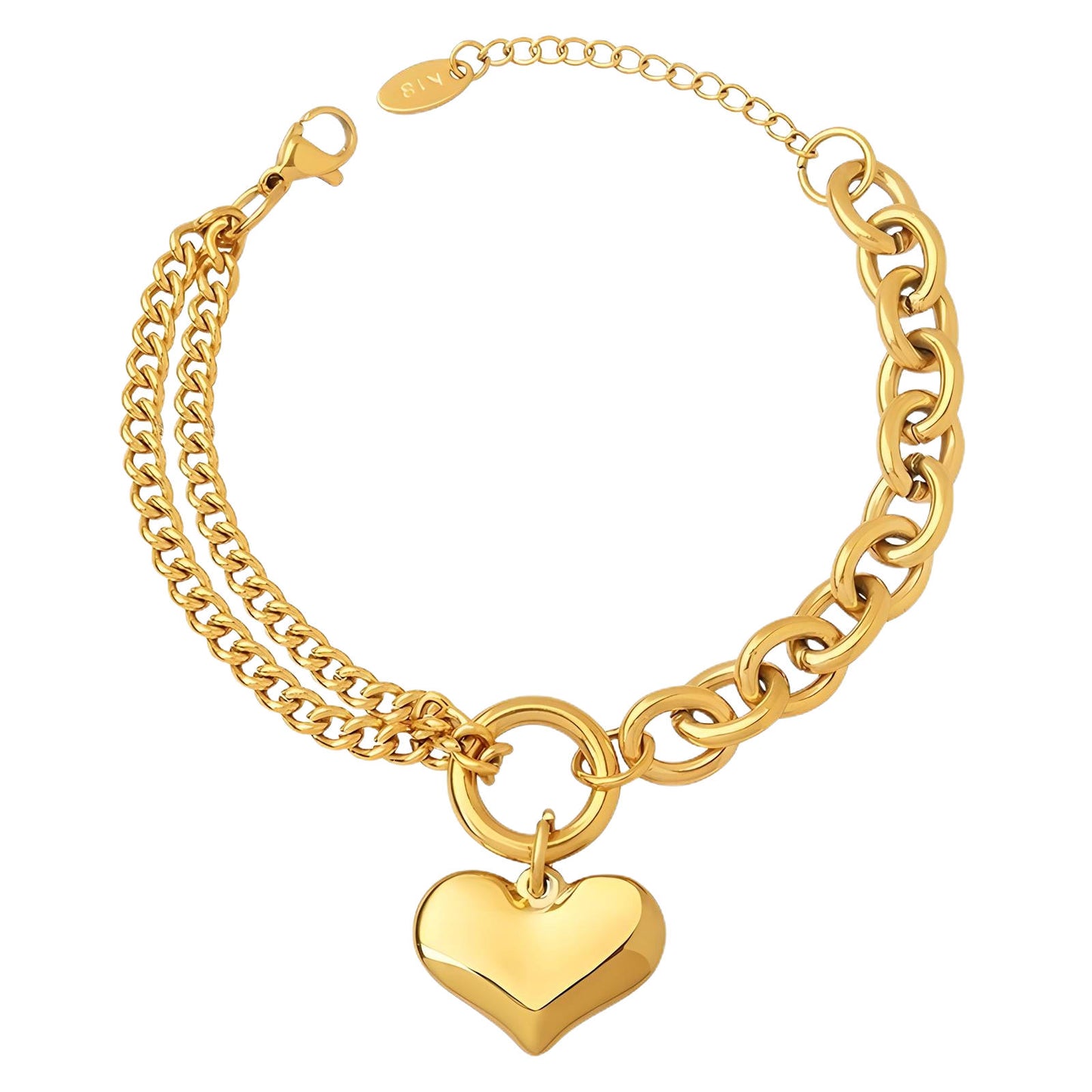Millie 18k AAA gold plated double chain bracelet with a Gold heart charm