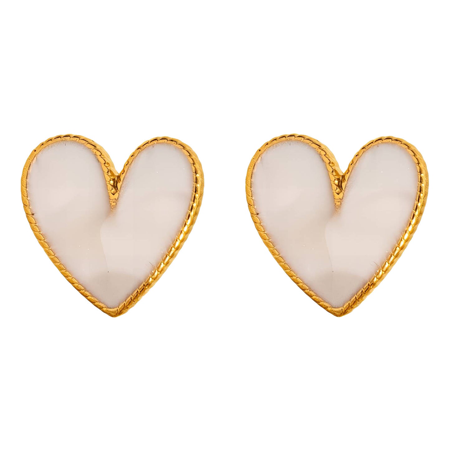 Ophelia 18k AAA gold plated heart shaped white stud earrings