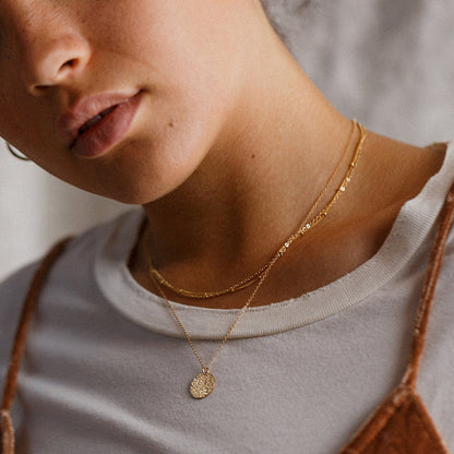 Drew  three tiered 18K AAA gold plated necklace with beads and disc charms