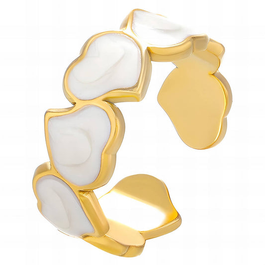 Elena 18K AAA plated gold white enamel heart adj ring