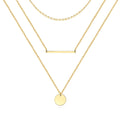 Ember three tiered 18K AAA gold necklace with bar and disc charms