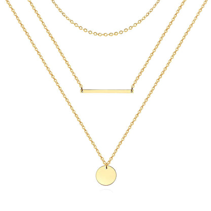 Ember three tiered 18K AAA gold necklace with bar and disc charms