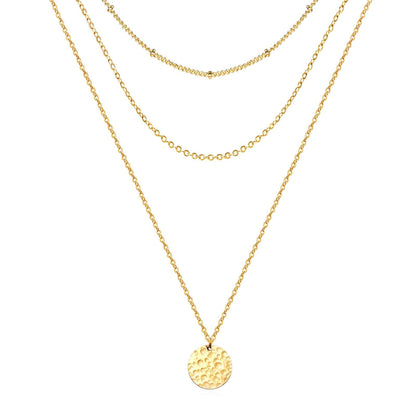 Drew  three tiered 18K AAA gold plated necklace with beads and disc charms