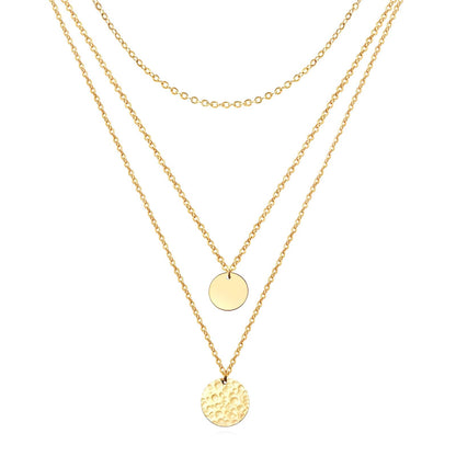 Eden 18K AAA gold three tier necklace with a disc charm