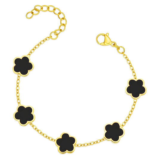 Daisy black flower 18k gold plated bracelet