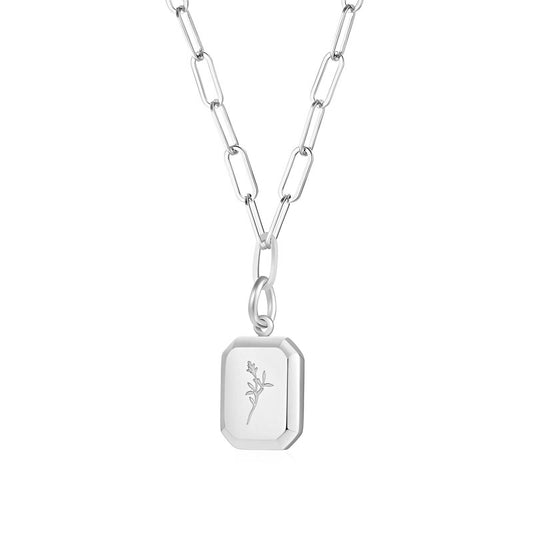 Lola silver vintage square flower charm necklace