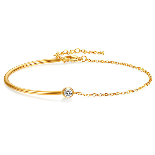 Everly 18K AAA  gold plated Half chain half bangle with a single zircon bracelet
