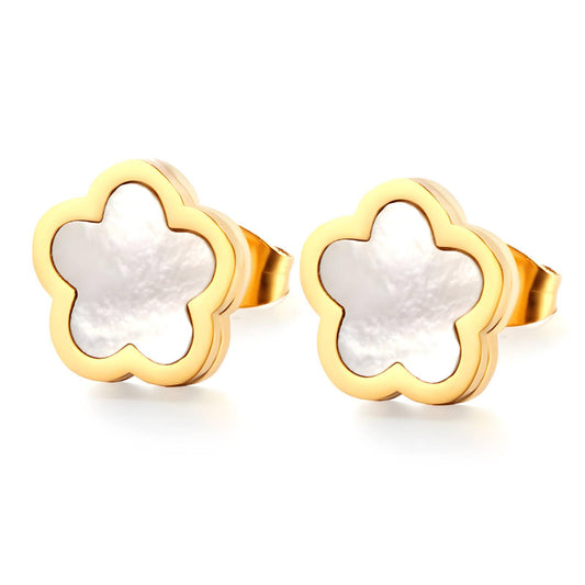 Daisy white flower 18k gold plated stud earrings
