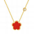 Rose Red  flower necklace with an zircon on 18K gold plated chain