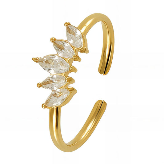 Eliza 18K AAA  gold and zircon adjustable ring with 5 zirconia diamonds