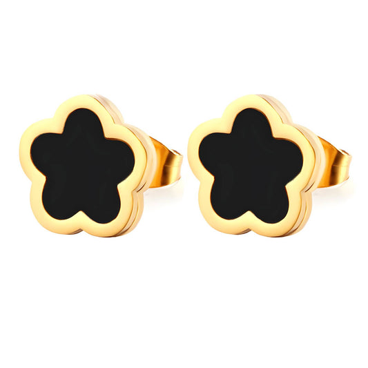 Daisy Black flower 18k gold plated earring