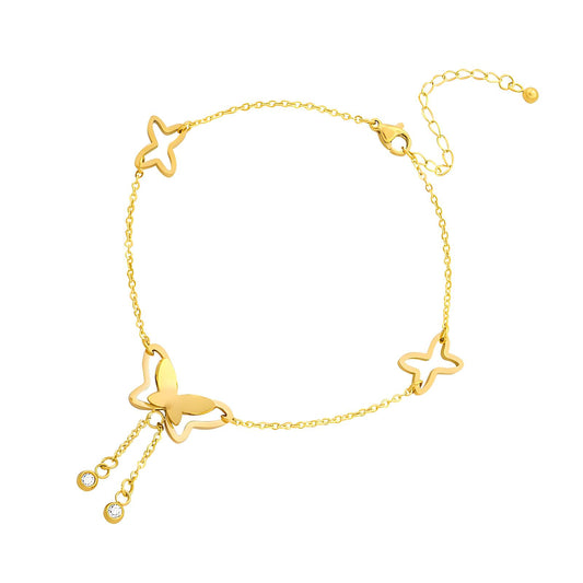 Abbey is a single chain 18K AAA gold plated anklet with a double butterfly as a charm