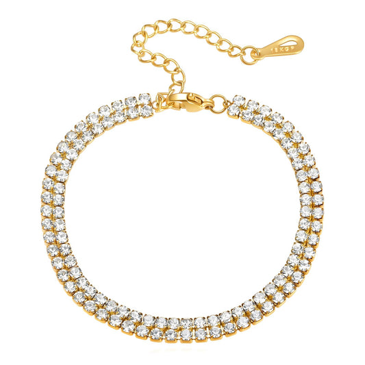 Astrid is a double row tennis bracelet of 18k AAA gold plated