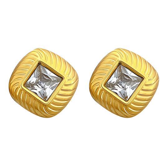 Blair 18k AAA gold plated square shaped earrings with a zirconia diamond