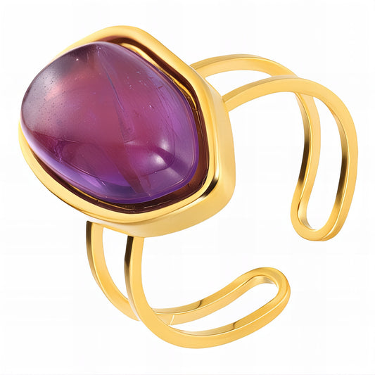 Charlie is a 18k AAA gold plated adjustable ring with a main purple crystal