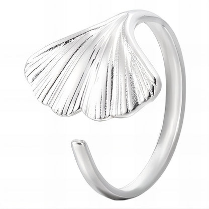 Cora is a stainless steel adjustable ring with a Gingko leaf design