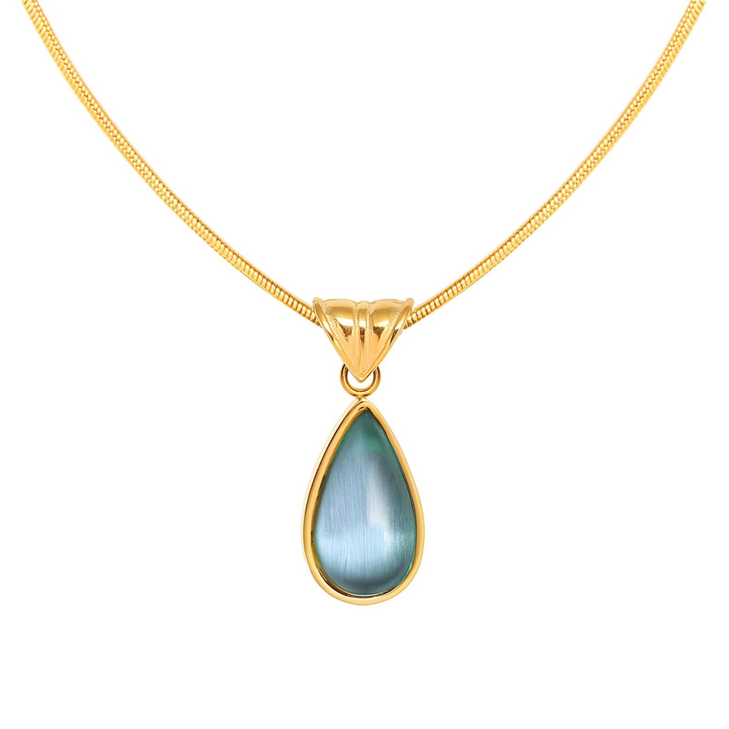 Demi is a 18k AAA gold plated necklace with a light blue tear drop stone