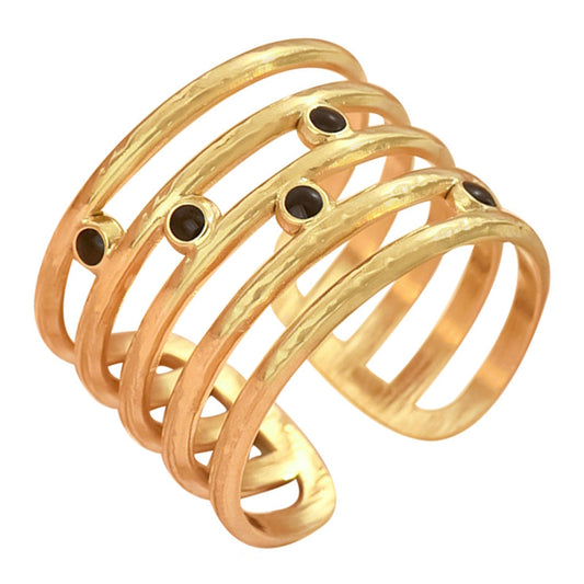 Eliana is a 18k AAA gold plated 5 band adjustable ring with small black stones