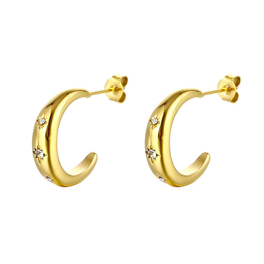 Frankie 18k AAA gold plated half hoop stud design earrings with zircon diamonds