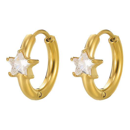 Gia is a Small 18k AAA gold plated hoop earring s with a zirconia star diamond
