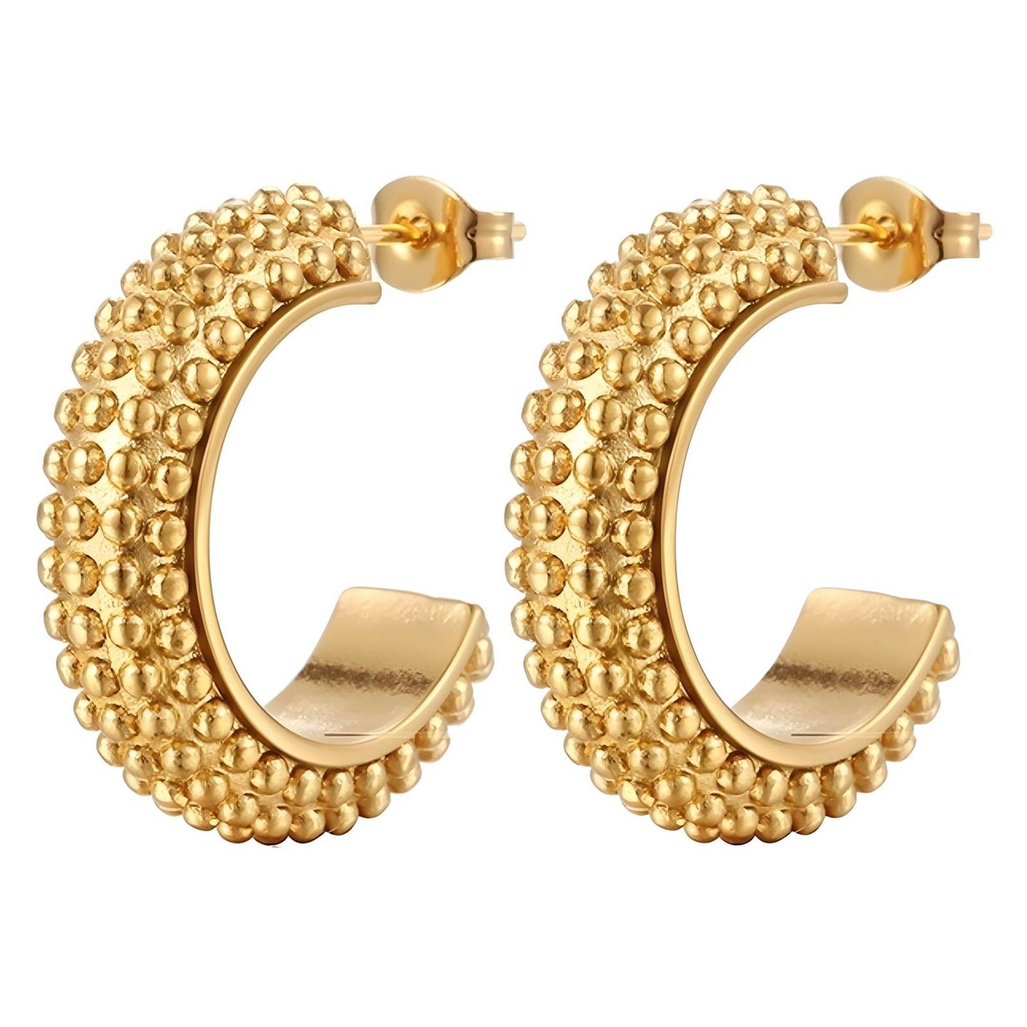 Gianna is 18k AAA gold plated small beaded hoop stud earrings