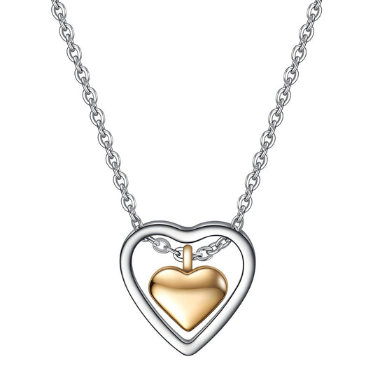 Giselle dual-metal stainless steel silver necklace with a small 18k AAA gold plated heart