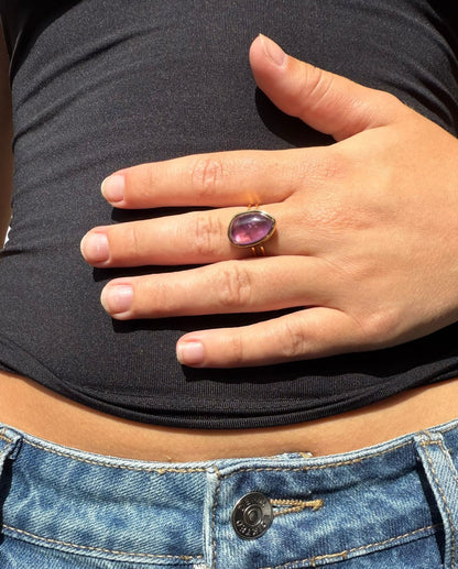 Charlie is a 18k AAA gold plated adjustable ring with a main purple crystal