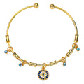 Imogen 18k AAA gold plated Evil eye bangle with lots of small charms