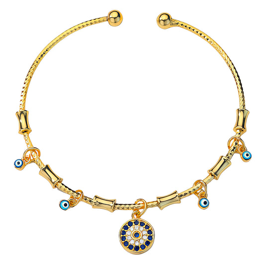 Imogen 18k AAA gold plated Evil eye bangle with lots of small charms