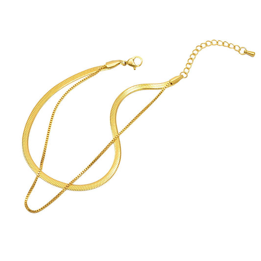 Jolie 18k AAA gold plated double chain anklet a snake chain and link chain design